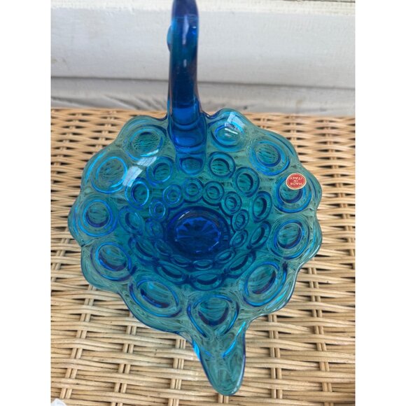 Vintage MCM Italy Art Glass Blue Swan Candy Dish Bulls Eye Pattern - Picture 3 of 15